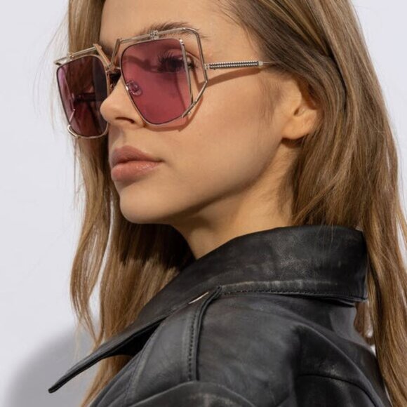 Auth New Valentino V-Light Gold Pink Oversized Sunglasses VLS116-C Celebrity - Picture 8 of 8